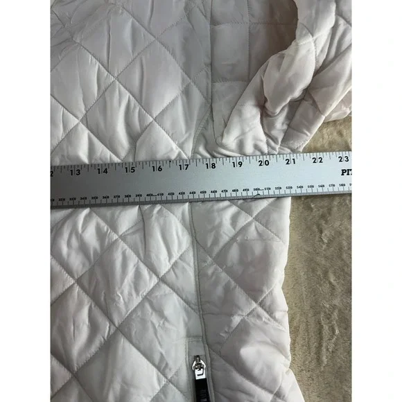Lands End Womens White Quilted PrimaLoft Hooded Puffer Jacket Pink Lining Size M - Picture 6 of 17